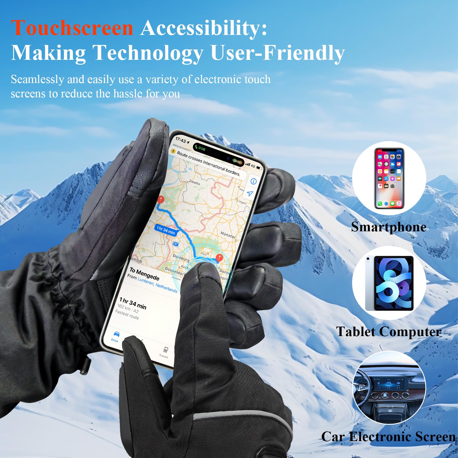 Minthouz heated gloves waterproof windproof shell protects hands in snow and rain