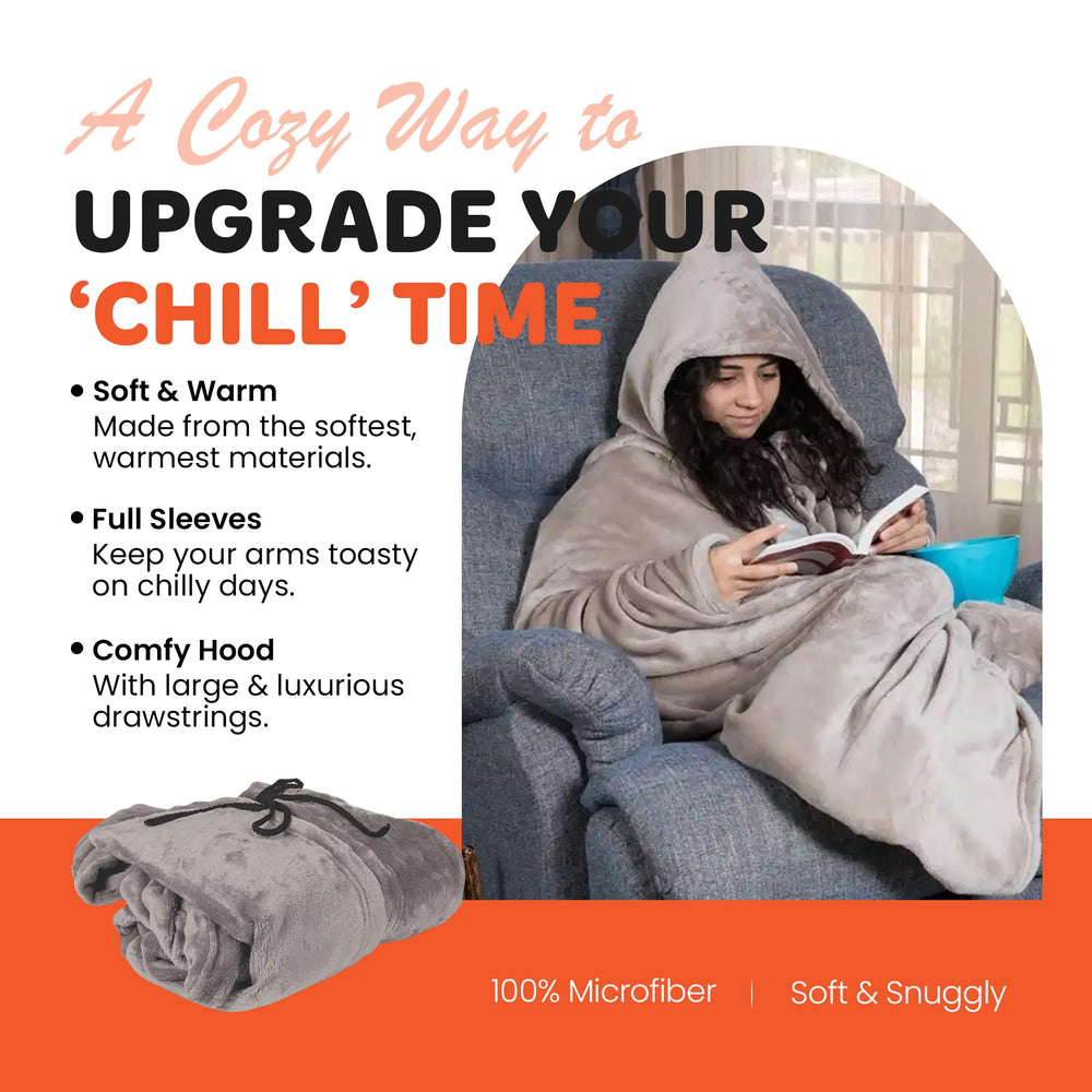 Mintra hoodie blanket soft fabric close-up conveys luxurious comfort for relaxing evenings.