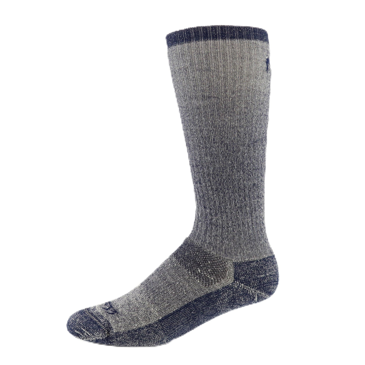 Minus33 Merino USA-made over-the-calf socks in denim heather deliver warmth for cold hikes.