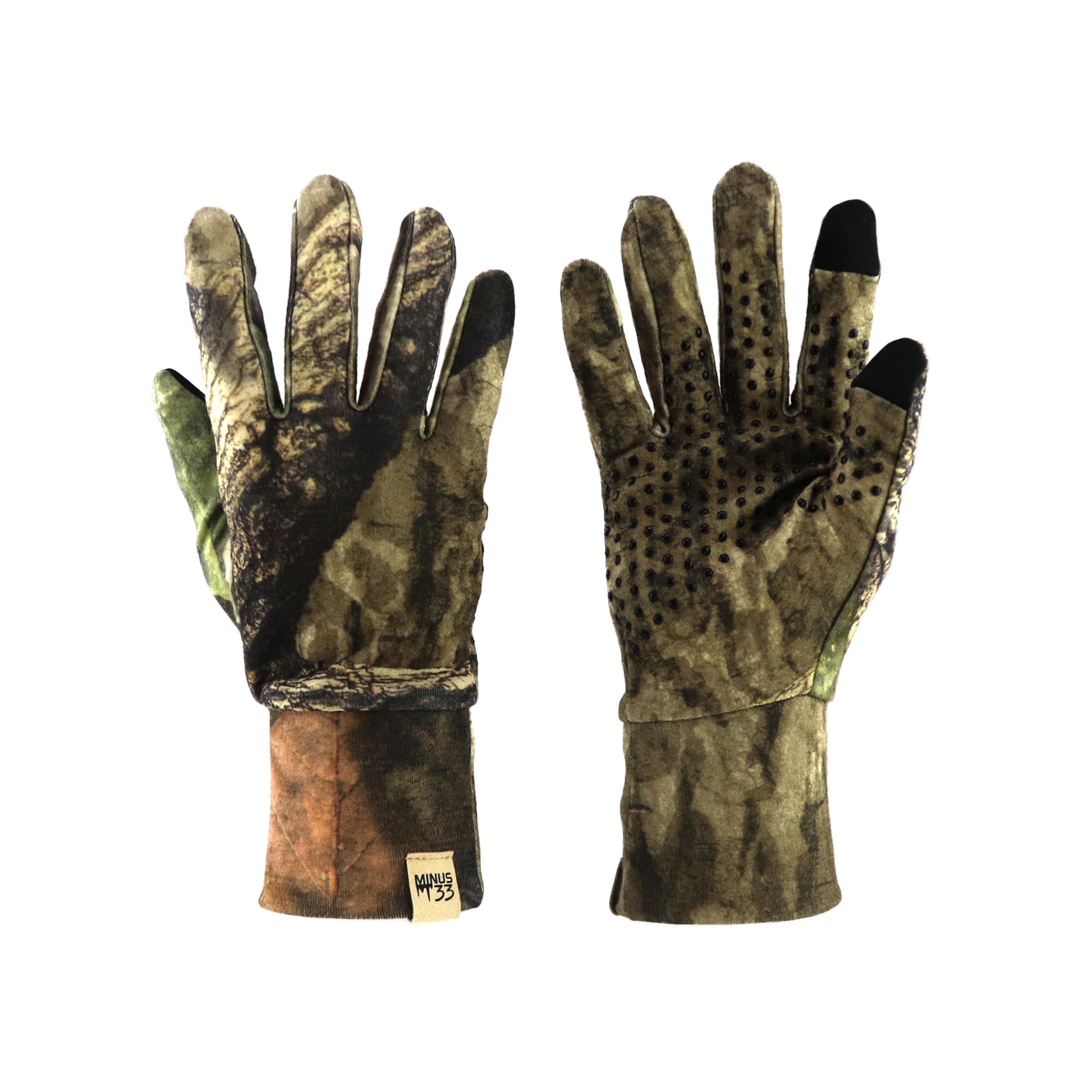 Minus33 Merino Wool Gloves with Mossy Oak pattern offer touchscreen-ready warmth and grip
