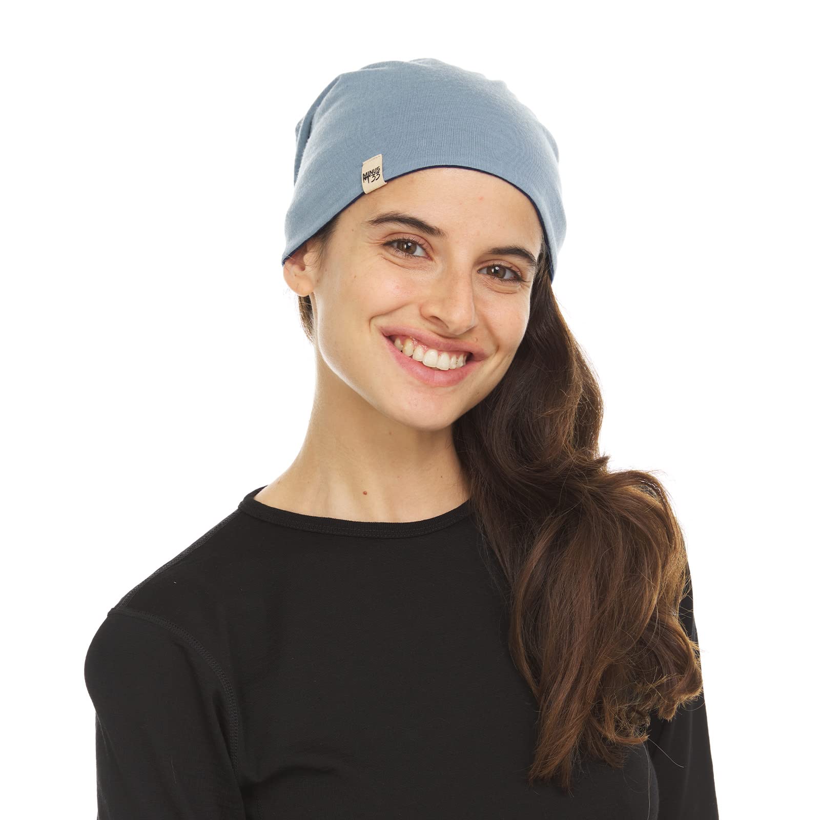 Minus33 logo and care details on the Merino Wool beanie