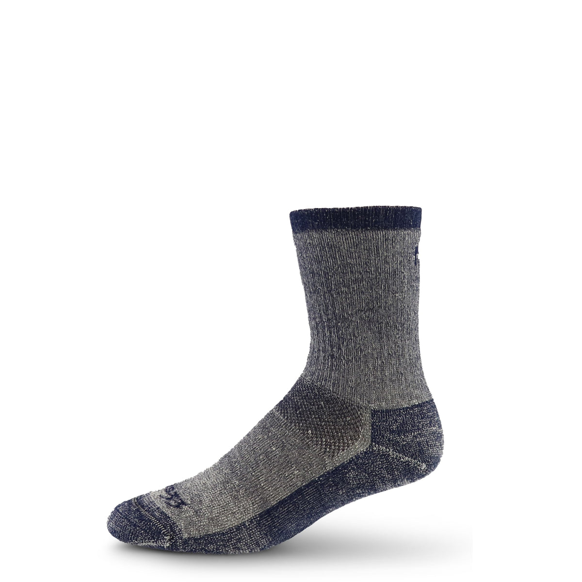 Minus33 Merino Wool USA Made crew socks, denim heather, front view for all-season comfort.