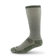 Minus33 USA-made over-the-calf socks in olive green for cold-weather warmth and durability.