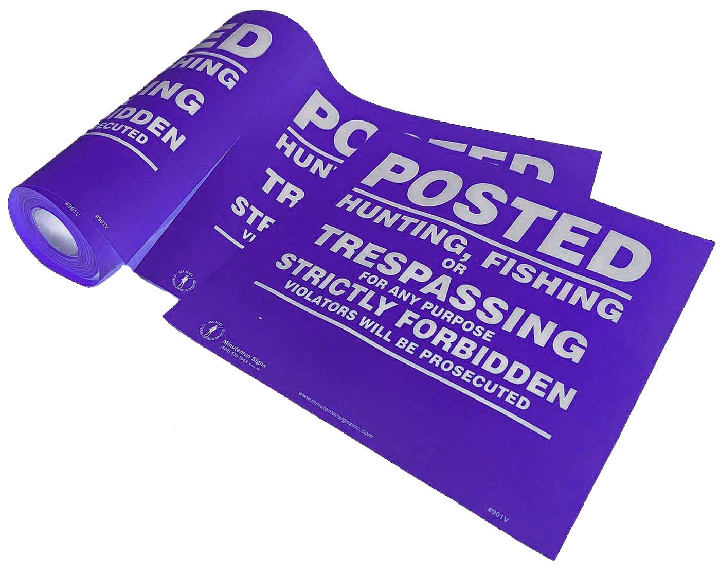 Minuteman Signs No Trespassing roll purple—clear property privacy deterrence for homes and properties.