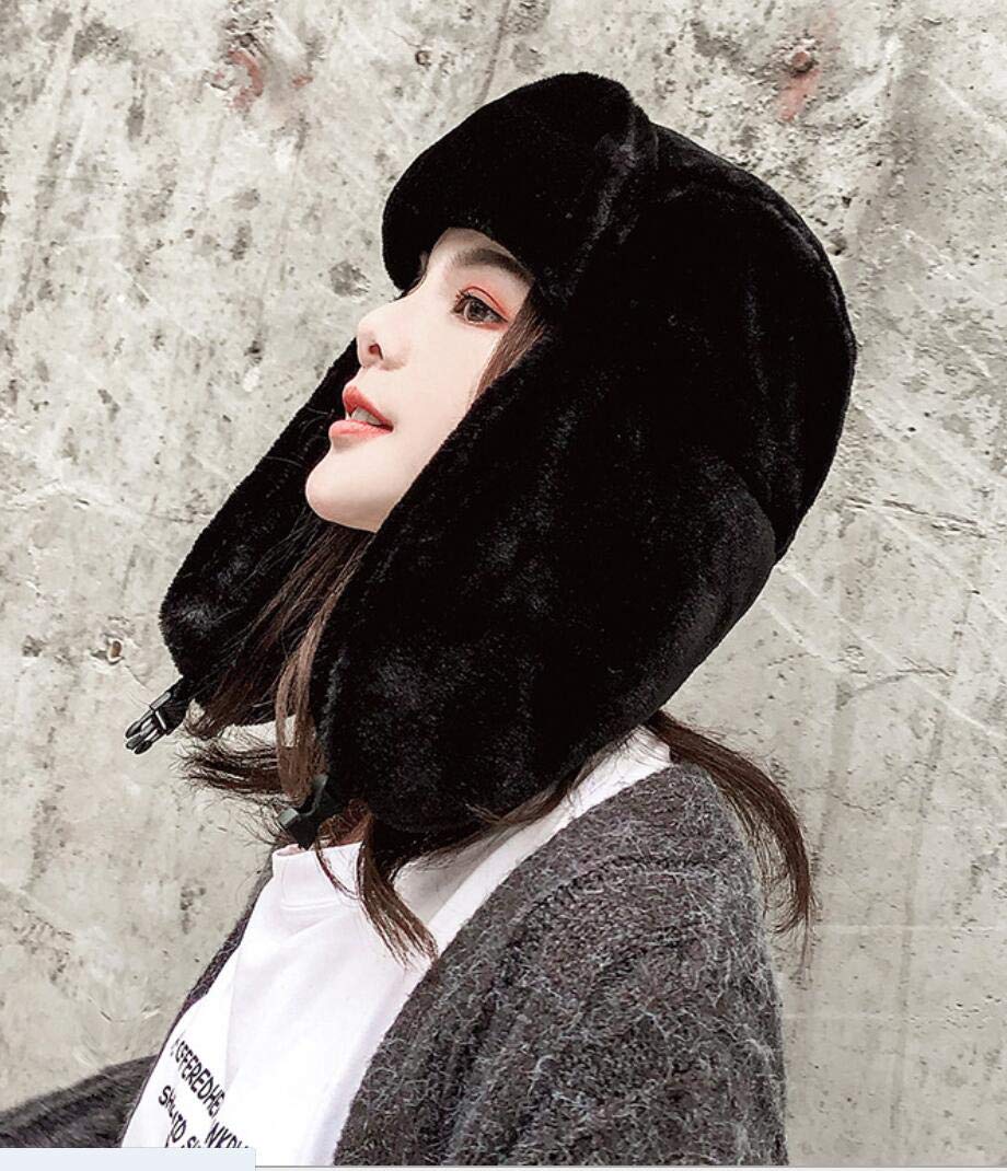 Close-up of faux fur ear flaps and chin strap