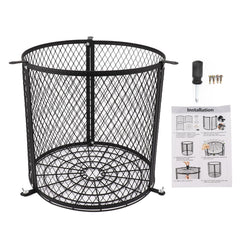 Miokycl varmint feeder cage side view highlights weatherproof cage for outdoor use.