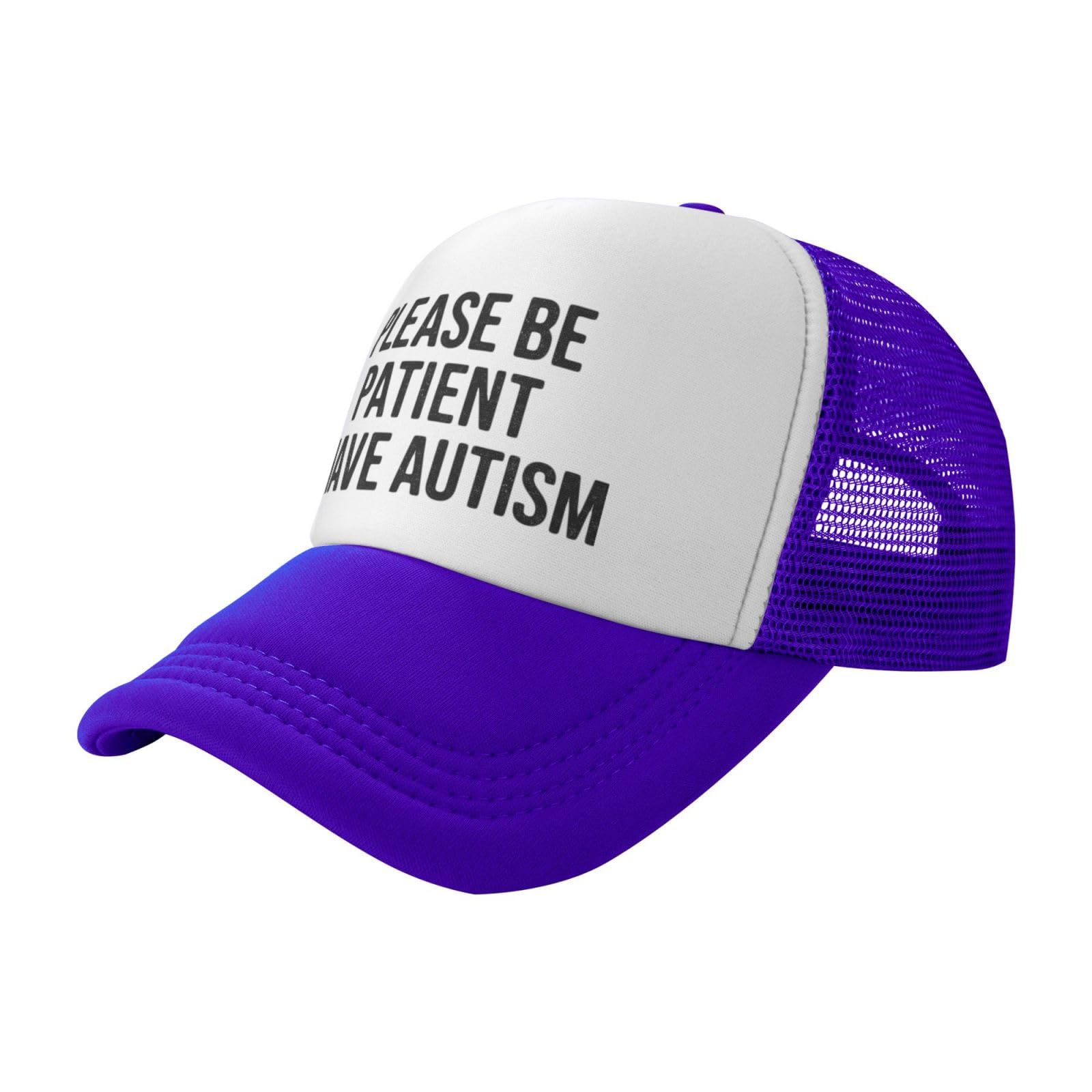 Miowjals please-be-patient purple-trucker-hat front view for casual daily wear.