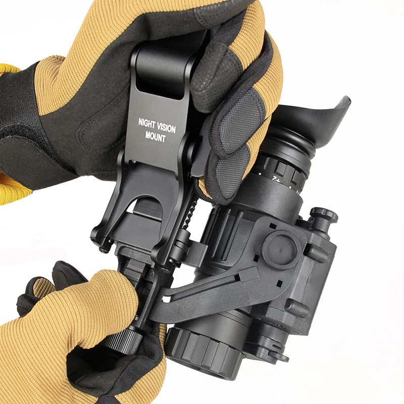 MIRAGETARGET Rhino Mount attached to helmet shows stable mounting during movement.