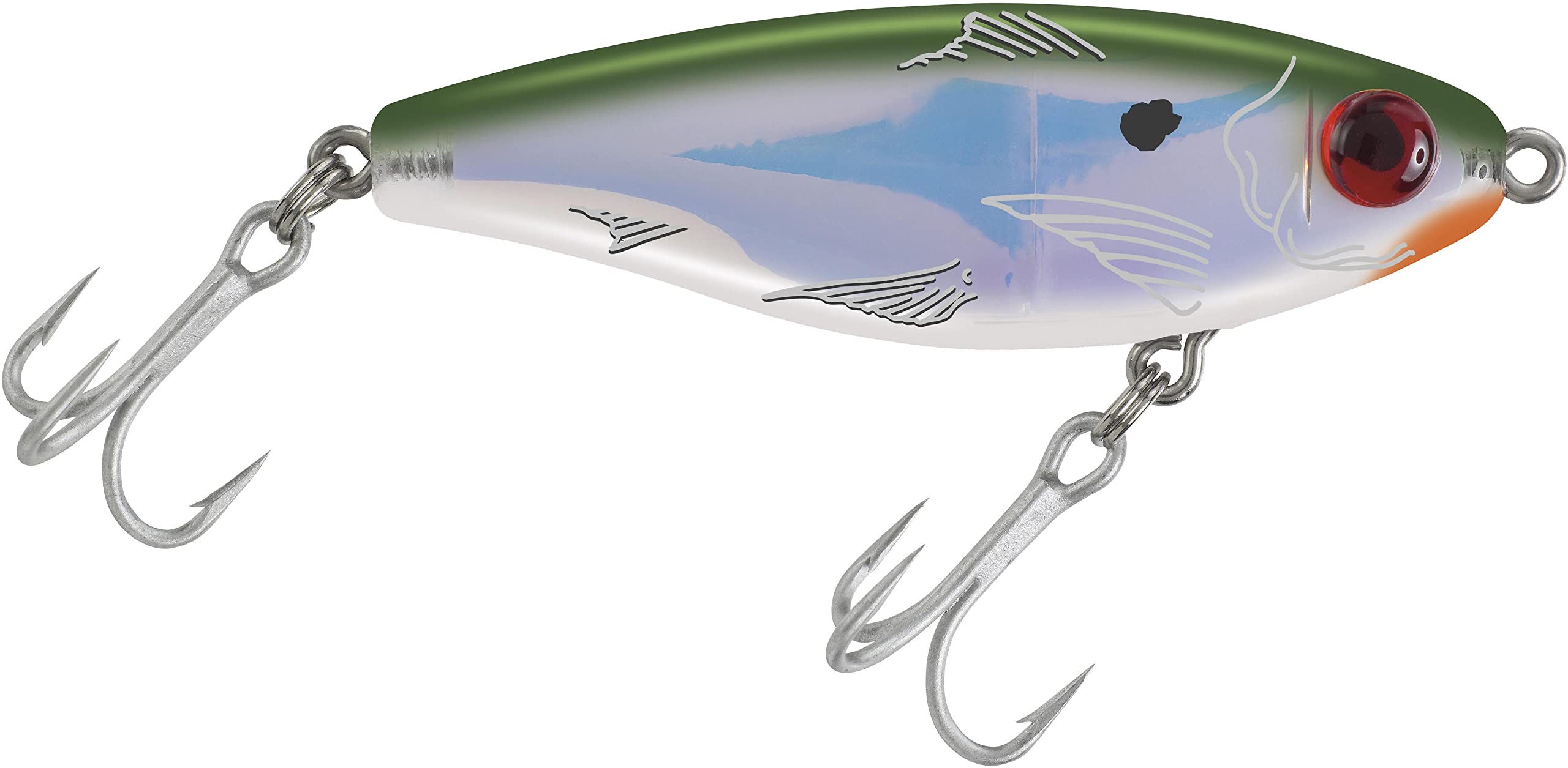 Profile view of Mirrodine XL 27MR-49 Mirrolure twitchbait in Bay Green/PRL/Silver