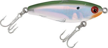 Close-up of Mirrolure 14MR-49 Mirrodine Mini Susp Twitchbait Bay Green PRL Silver - 2.25in