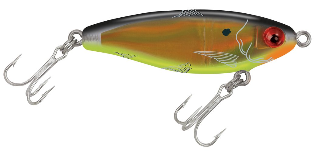 MirrOLure 17MR-BKGCH Mirrodine suspend twitchbait with high-visibility finish for dynamic retrieves.
