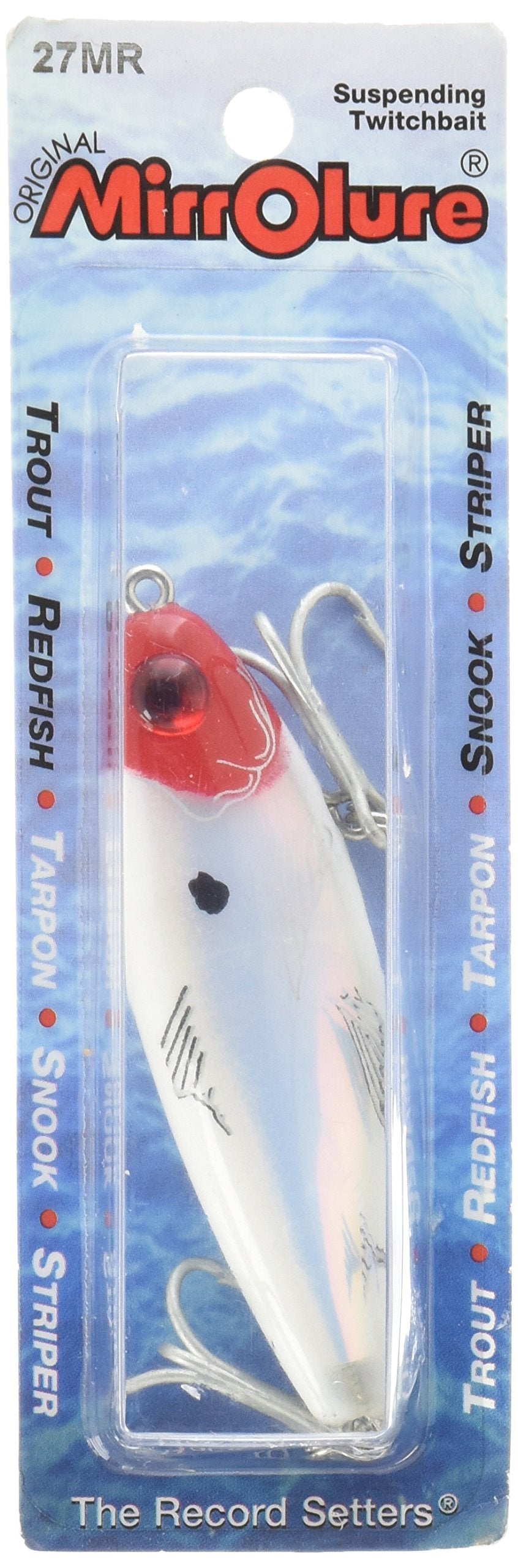 MirrOLure Mirrodine XL twitchbait in red, white and silver for realistic motion and strikes.