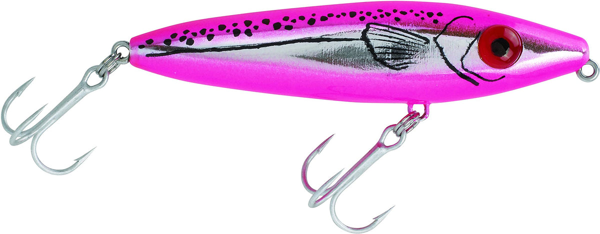 Mirrolure 83MR-CRHP She Dog surface walk lure in hot pink, 4in 3/4oz, front view