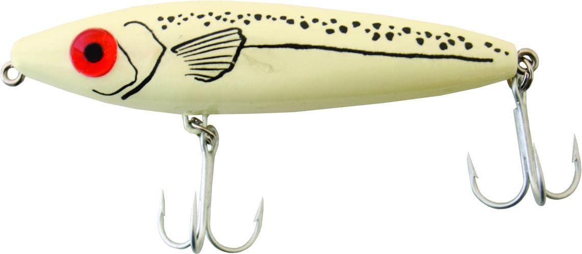 Mirrolure 83MR-Glow She Dog surface walk lure glows brightly to attract surface gamefish