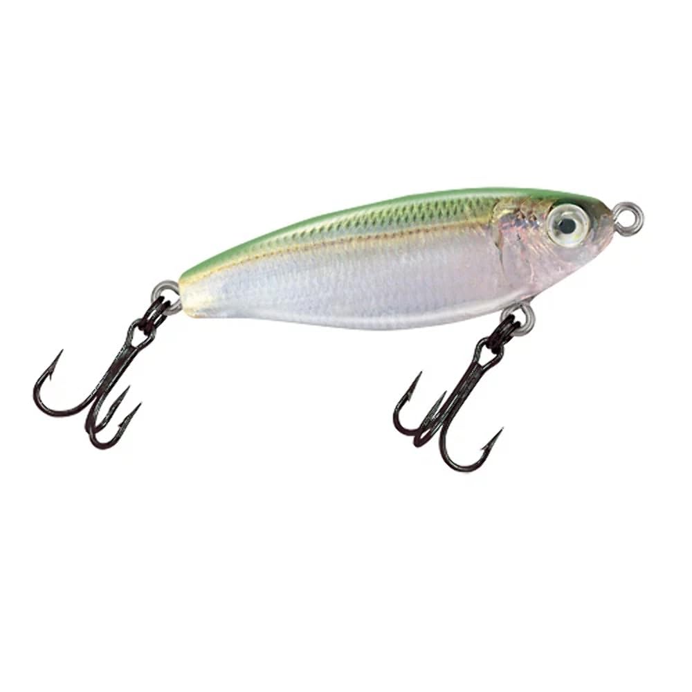 Mirrolure Mirrodine XL Skin Pilchard lure, side view, durable hooks for long-lasting fishing action.