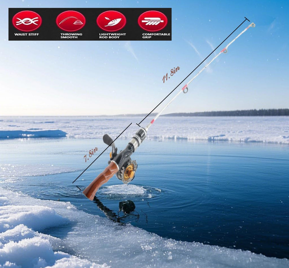 Mirrorever ergonomic ice rod handle designed for comfortable grip in cold weather.