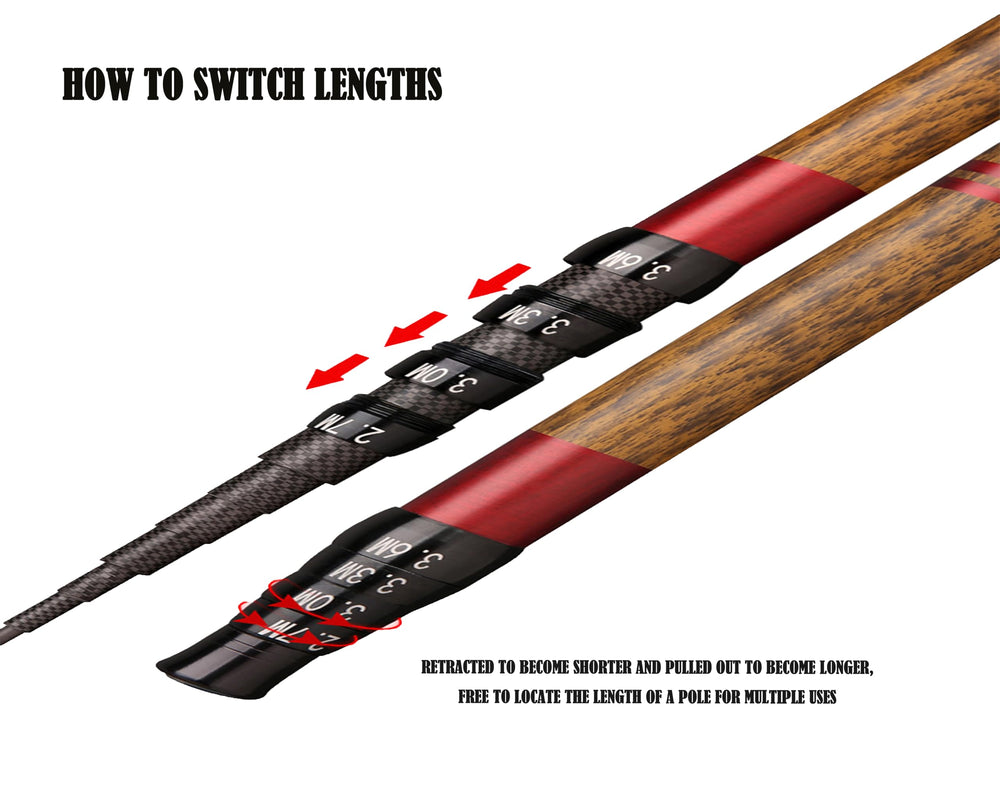 Mirrorever zoom-tenkara-rod extended lengths show four-size versatility on rivers.