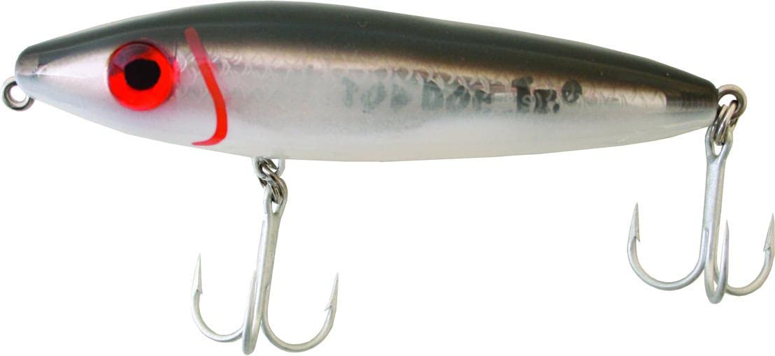 Mirrorlure 84MR-21 Top Dog Jr Surface lure – Black/Bk White/Silver, 4in 3/4oz – side view