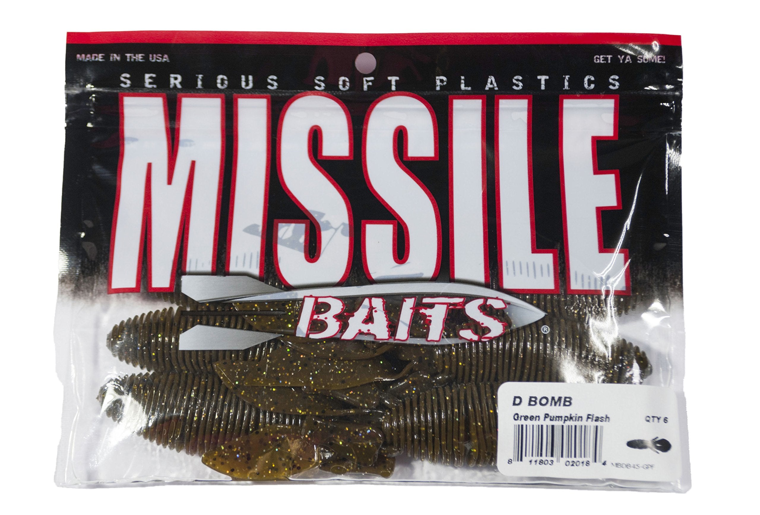 Missile Baits D Bomb action shot in Green Pumpkin Silver Hologram Flake highlights tail action for versatile retrieves