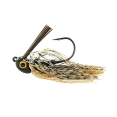 Missile Baits MJMSW516-BWGL Mini D Chunk skips and flares skirts on compact jigs.