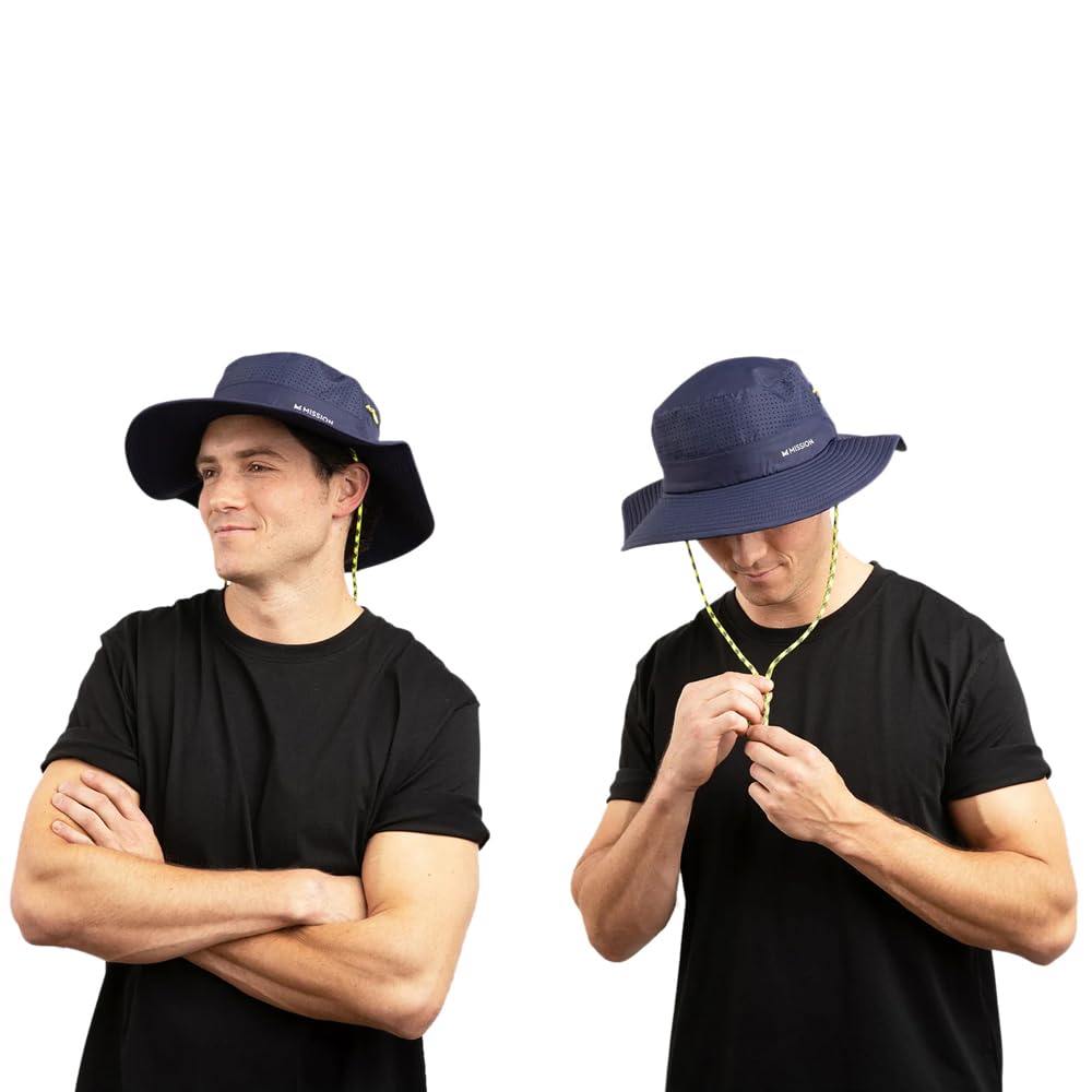 Mission Cooling Anywhere Boonie Hat navy, water-activated cooling, stays fresh after wear.