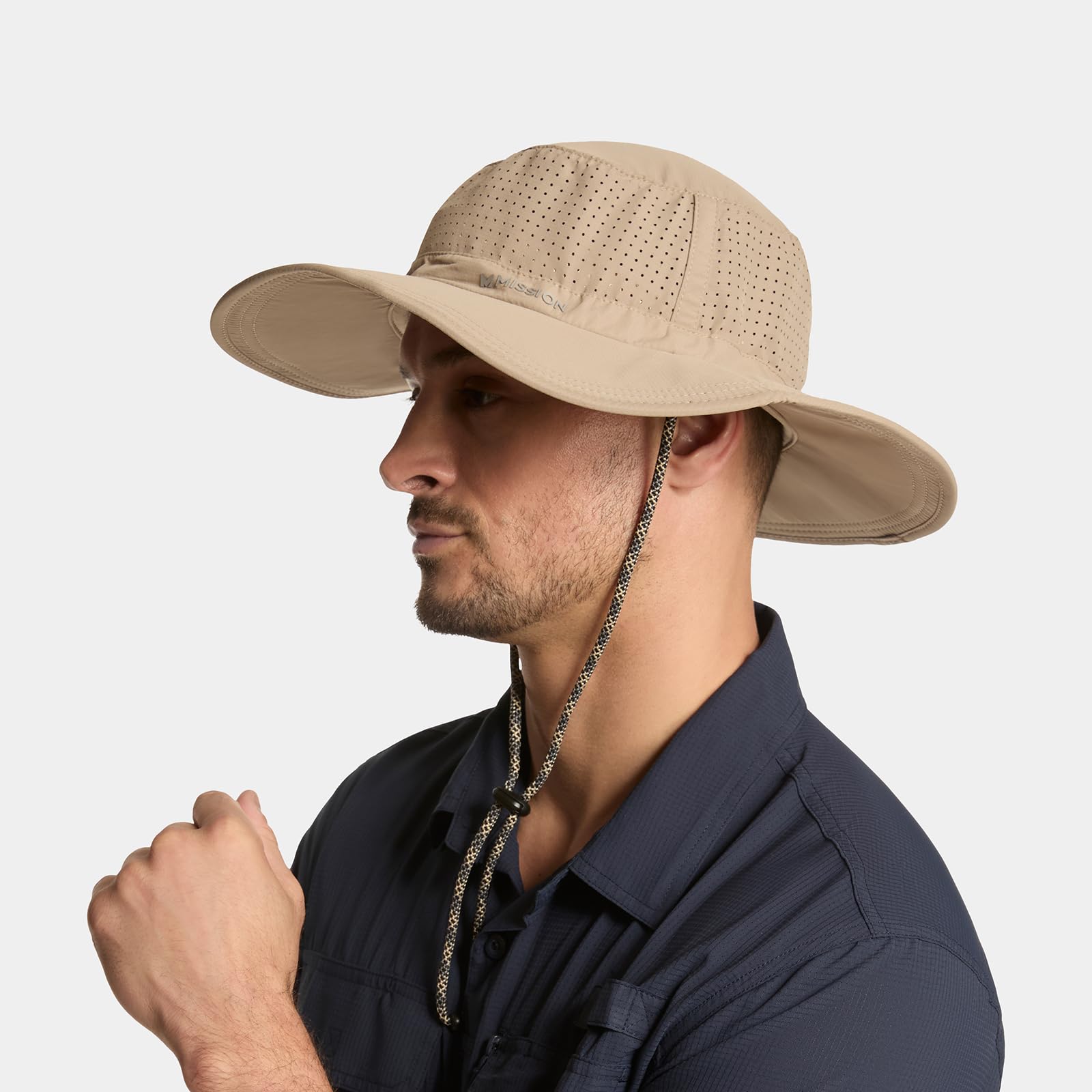 MISSION Hat with adjustable neck cord secures a personalized fit.