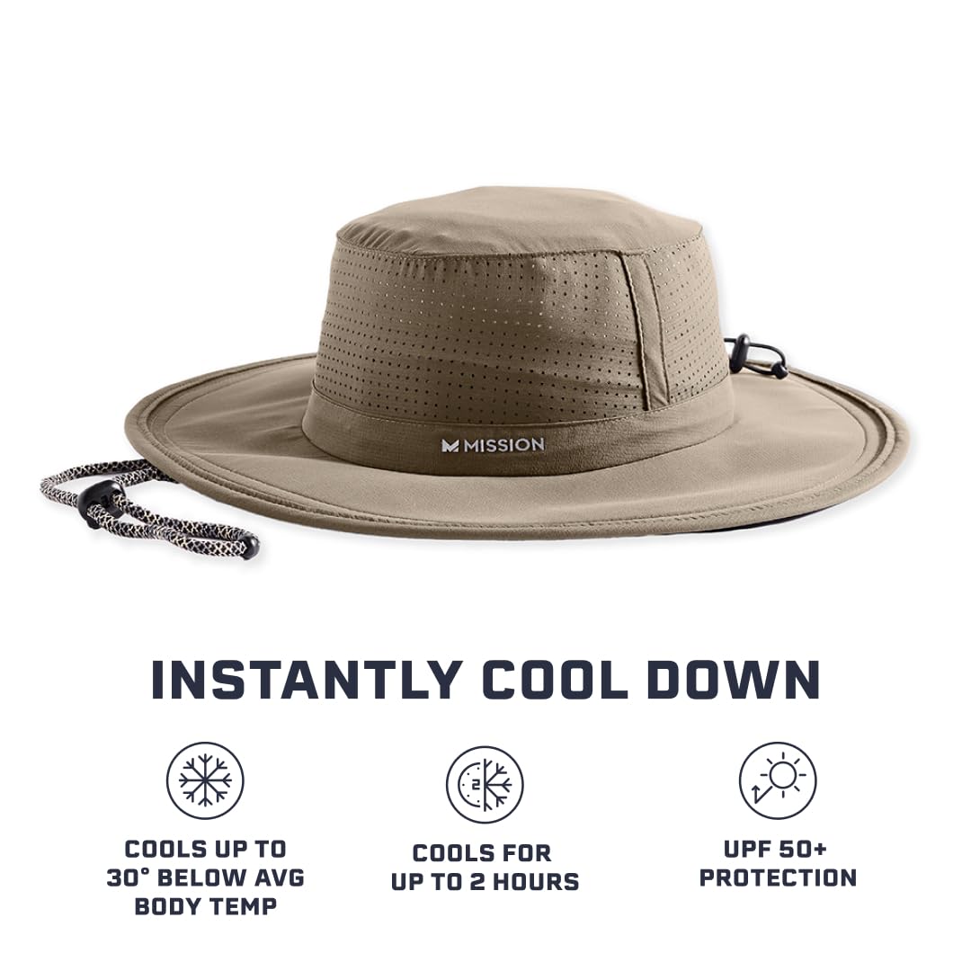 MISSION Cooling Boonie Hat showing UV protection for sunny beach days.