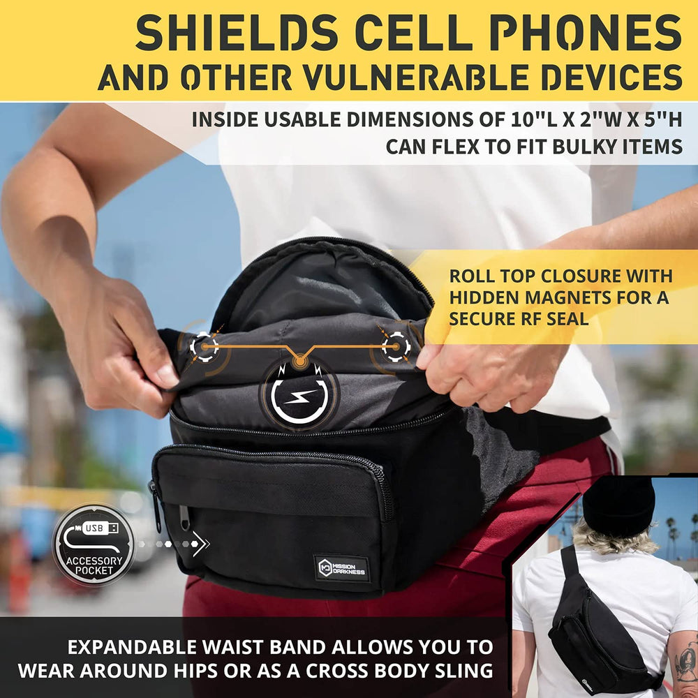Mission Darkness FreeRoam large-capacity-bag fits phones, passports, and essential accessories securely.
