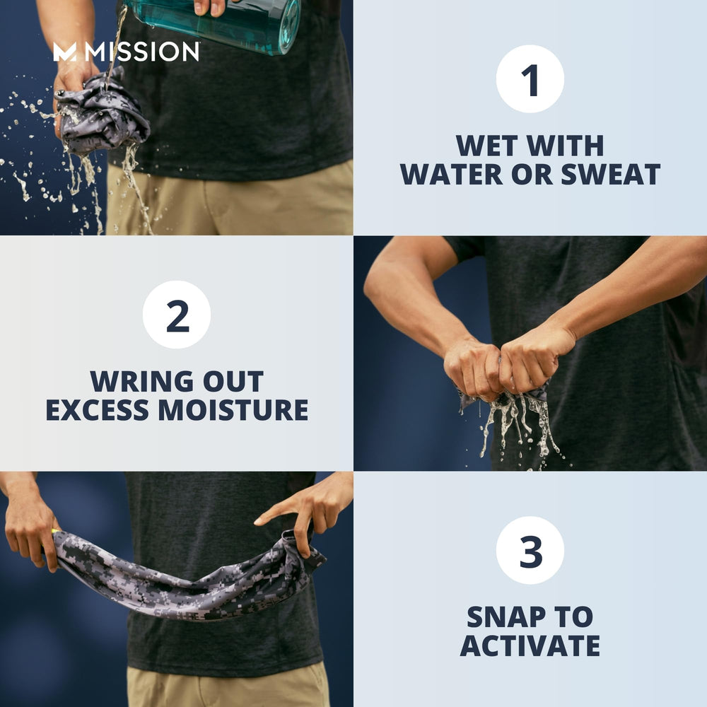 MISSION cooling towel wet-wring-wave activation enables quick refresh