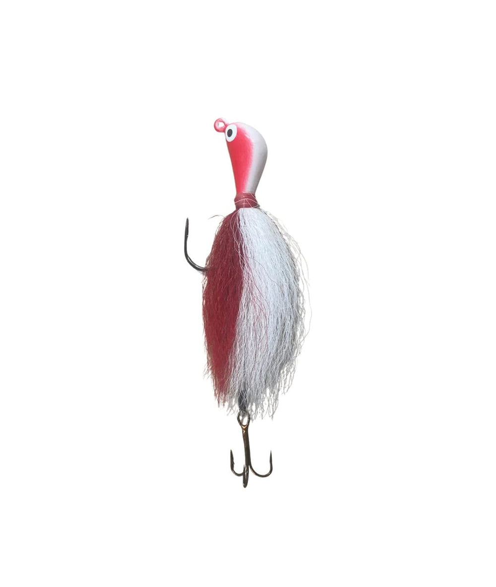 Mission Tackle LTB2-WHRT lake trout bucktail jig in white and red, ideal for versatile lake fishing