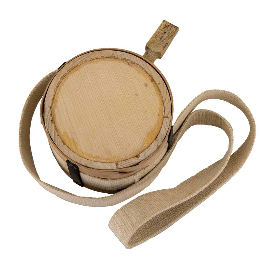 Missouri River wooden canteen with natural wood grain, ideal for reenactments and display