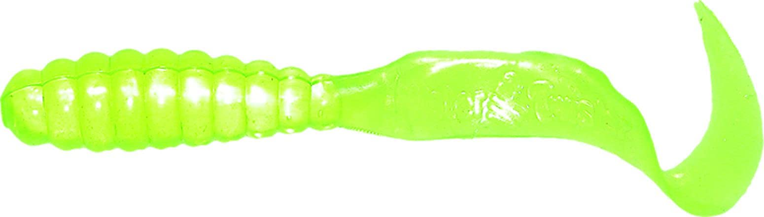 Mister Twister 2-Inch Teenie Tail Chartreuse lure for crappie and smallmouth.