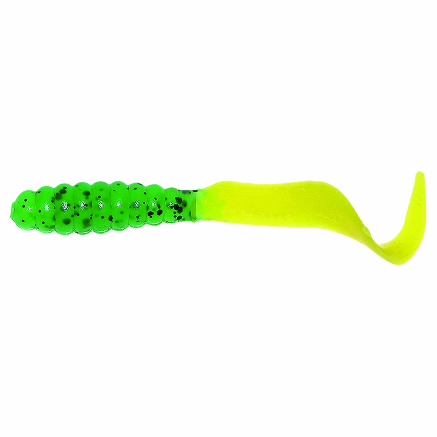 Mister Twister Teenie Curly Tail Grub in lime/black shows lifelike action for bass and panfish.