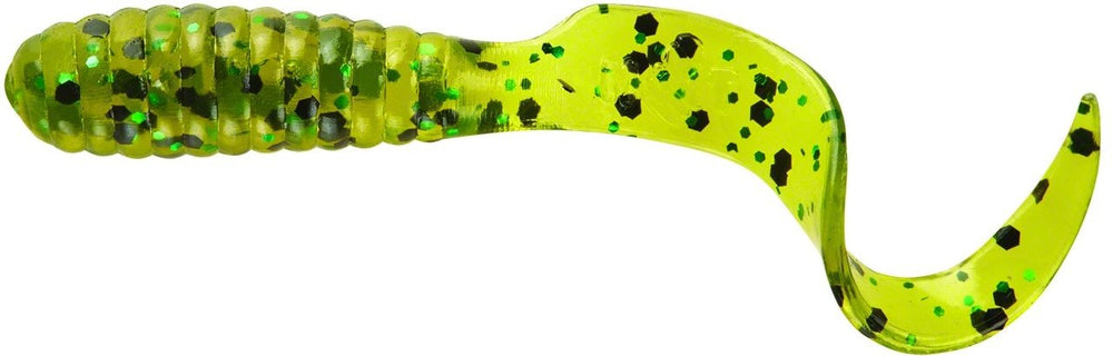 Mister Twister Teeny curly-tail grub in pumpkin green for versatile freshwater bass and panfish fishing.
