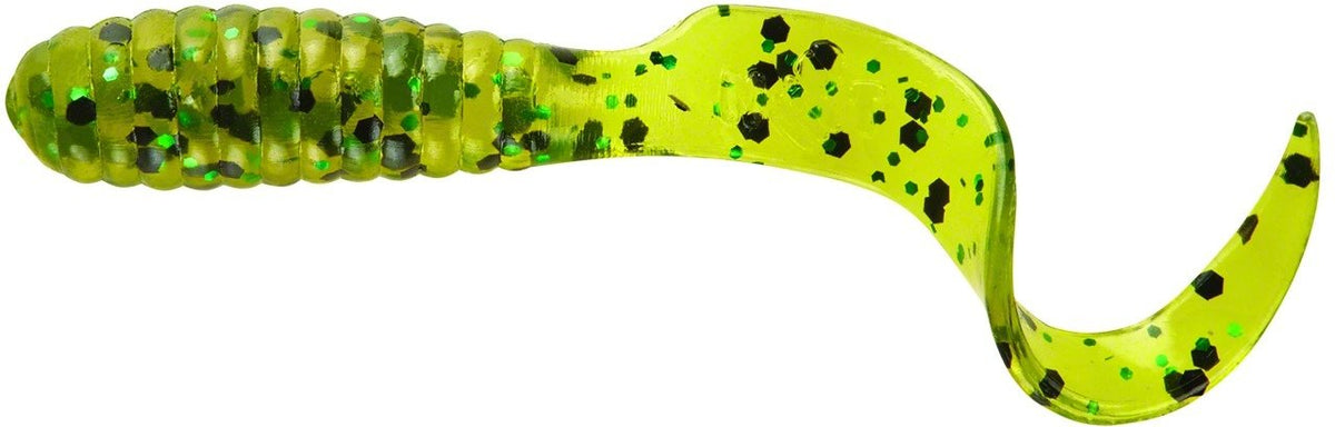 Mister Twister Teeny curly-tail grub in pumpkin green for versatile freshwater bass and panfish fishing.