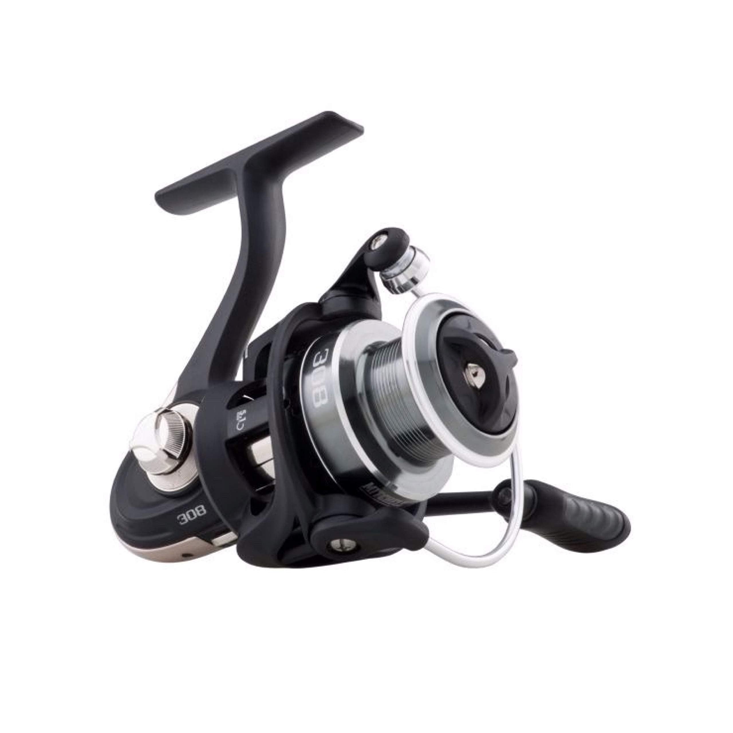 Mitchell 300 spinning reel front view highlights durable polymer body for lasting performance.