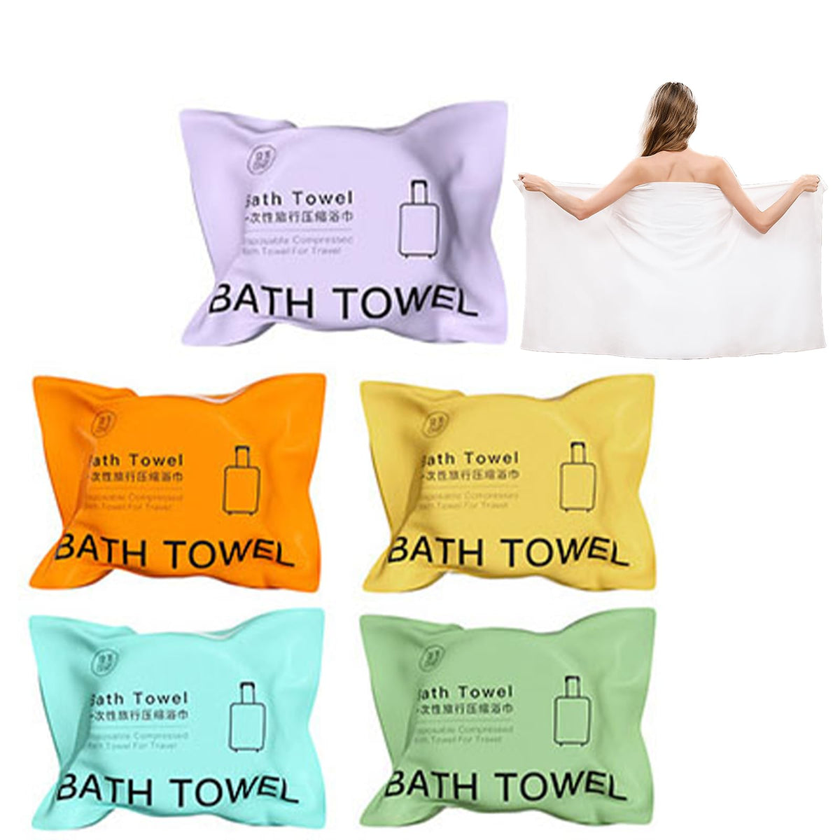 MiUNng large compressed towel packaging demonstrating compact storage for travel.