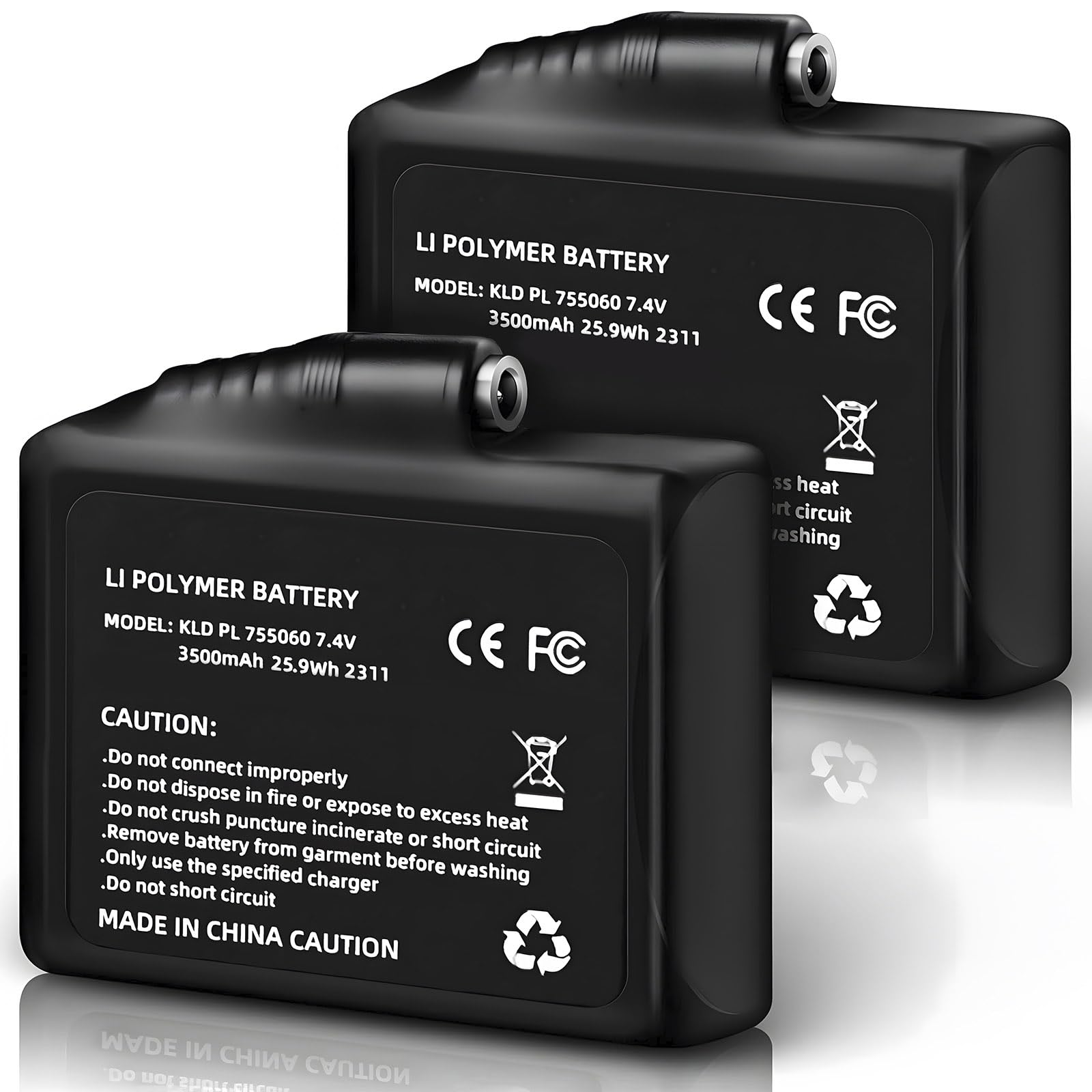 MIWEN 7.4V 3500mAh battery front view for extended warmth in heated gear