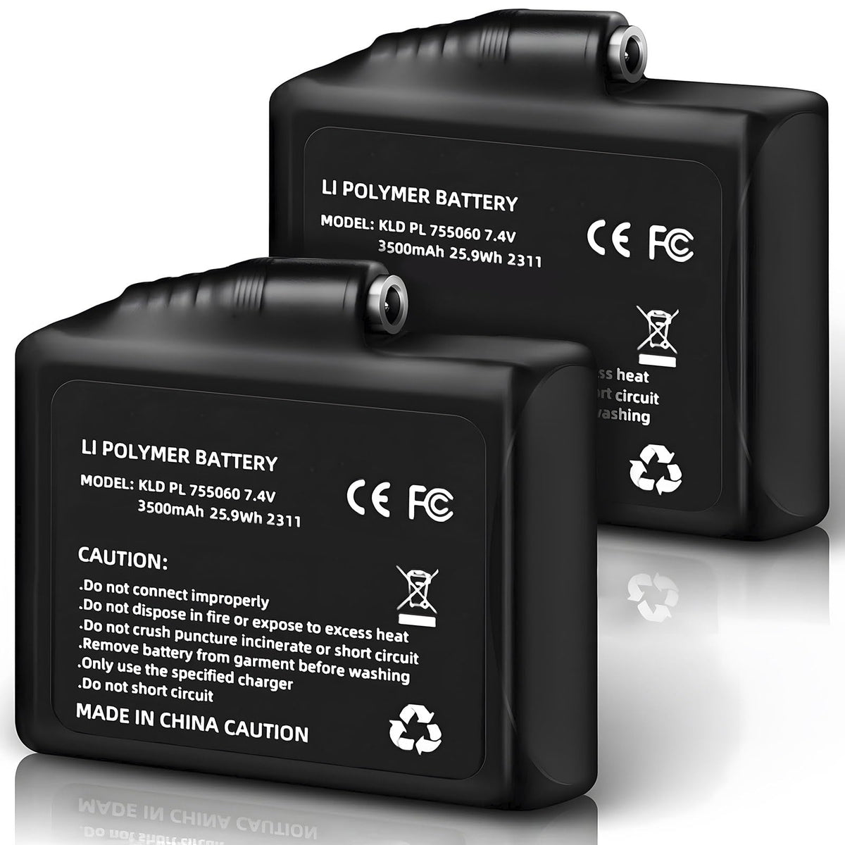 MIWEN 7.4V 3500mAh battery front view for extended warmth in heated gear