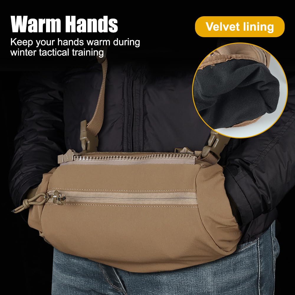 MiOYOOW tactical hand warmer side view with zipper shows easy access.