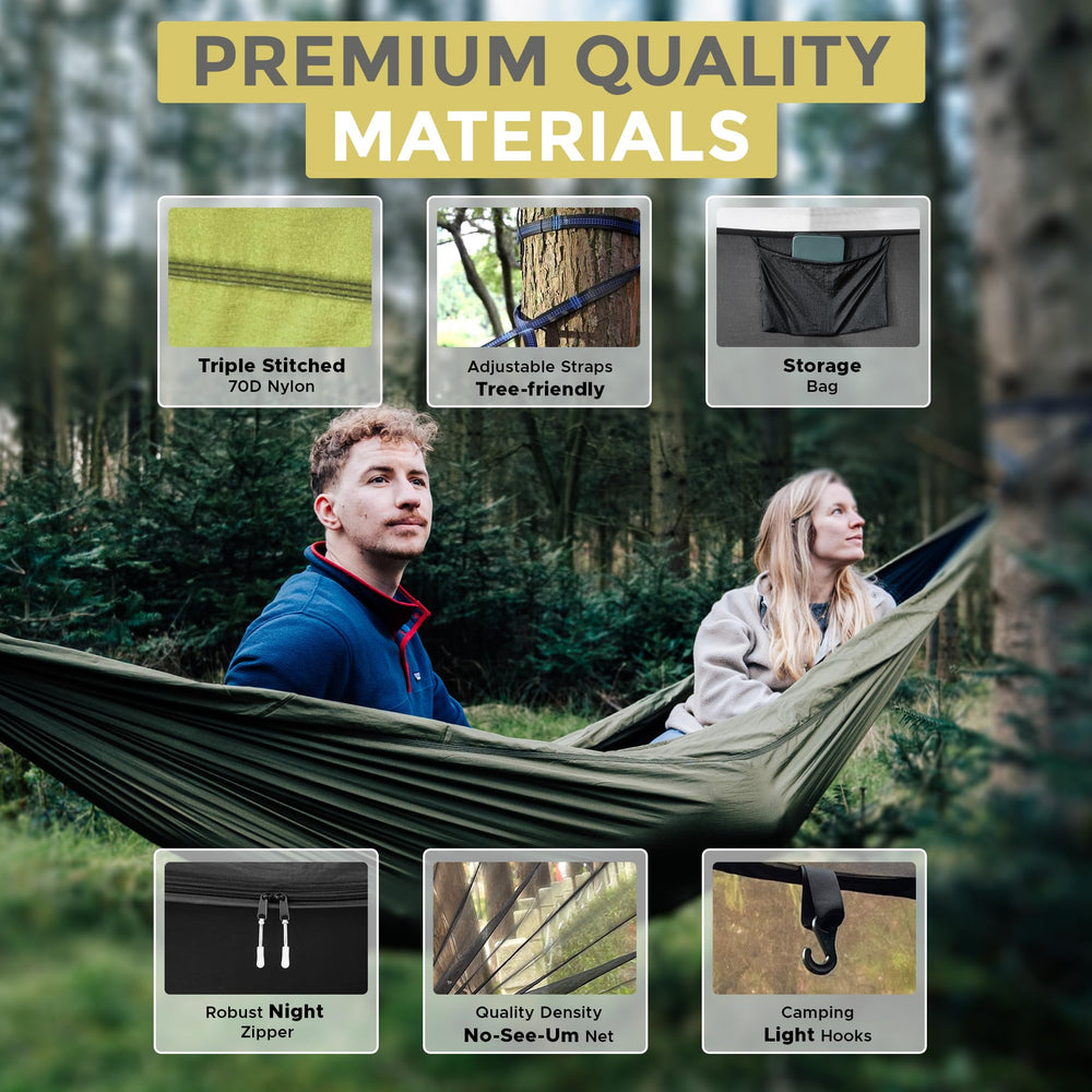 MIZTLI camping hammock packable kit includes setup essentials for quick assembly.