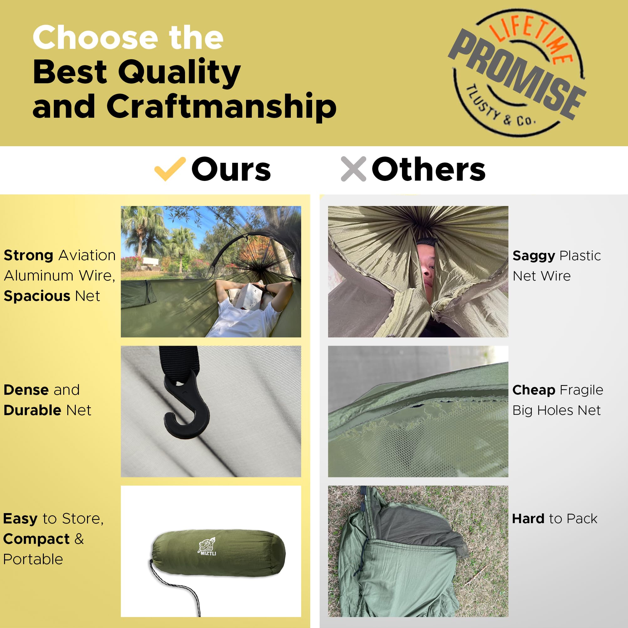 MIZTLI camping hammock lightweight and compact for backpacking and travel.
