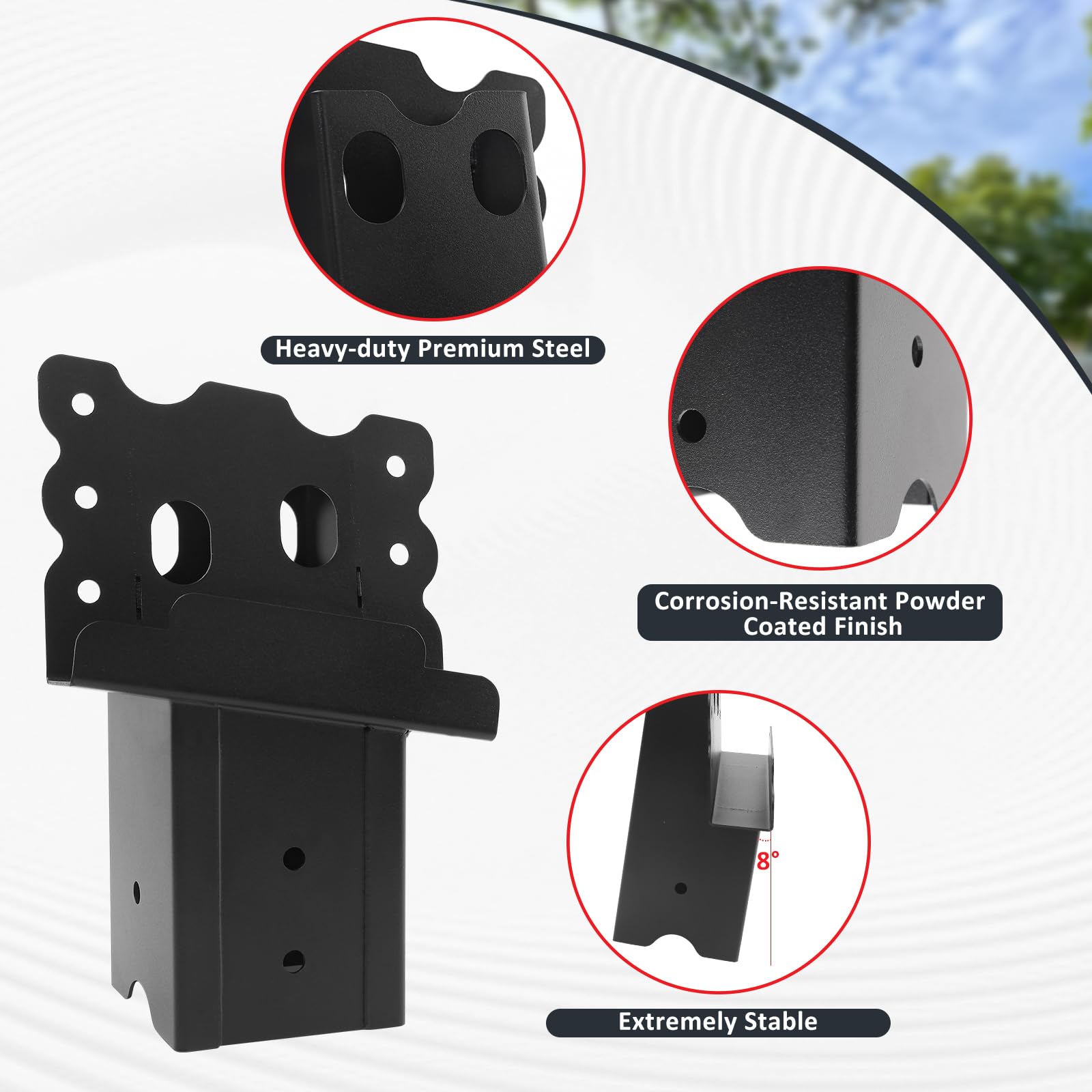 MJHHAPY deer stand bracket tilt-angle view—8-degree tilt reduces rocking.