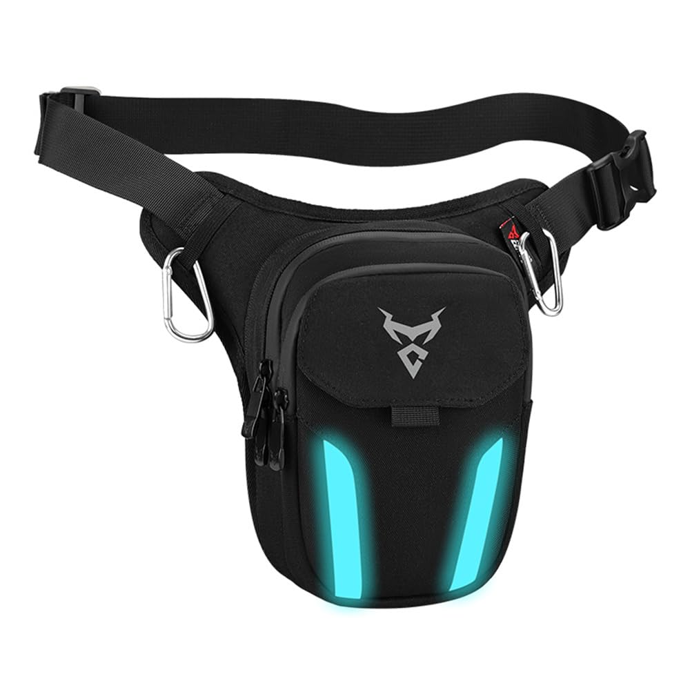 MJMoto motorcycle leg bag on thigh in blue for quick ride-access
