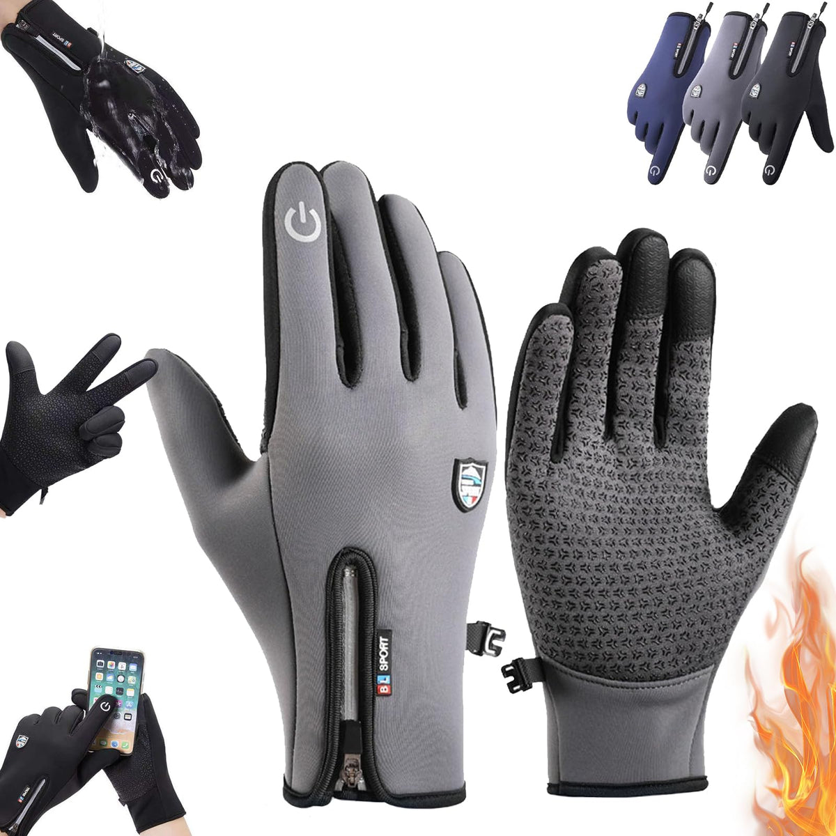 MKOXPO thermal winter gloves gray close-up showing warmth and windproof fabric