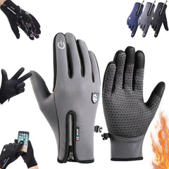 MKOXPO thermal winter gloves gray close-up showing warmth and windproof fabric
