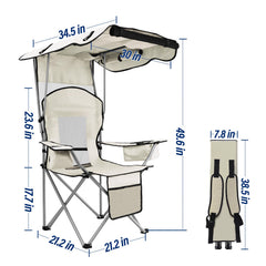 MKSY Beach Chair with Shade back flap view reveals rear shade and airflow.