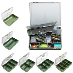 Mllepjdh tackle box shows six sub-boxes with adjustable dividers for carp gear organization.