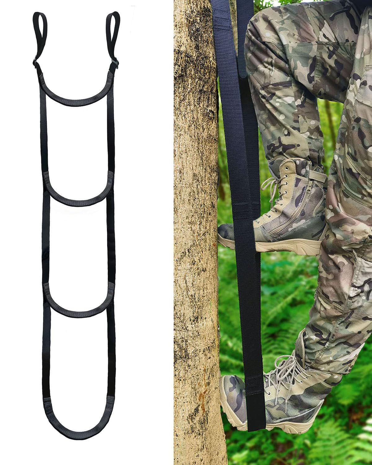 MLNSUNNY 4-step climbing aider side view shows durable double-thickened webbing for heavy-duty use.