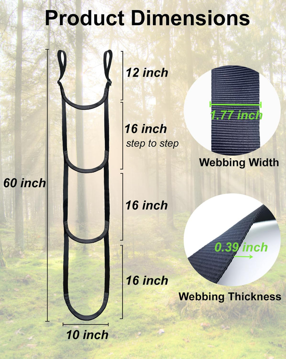 MLNSUNNY 4-step climbing aider top rungs highlight reinforced double-layer webbing for secure climbs.